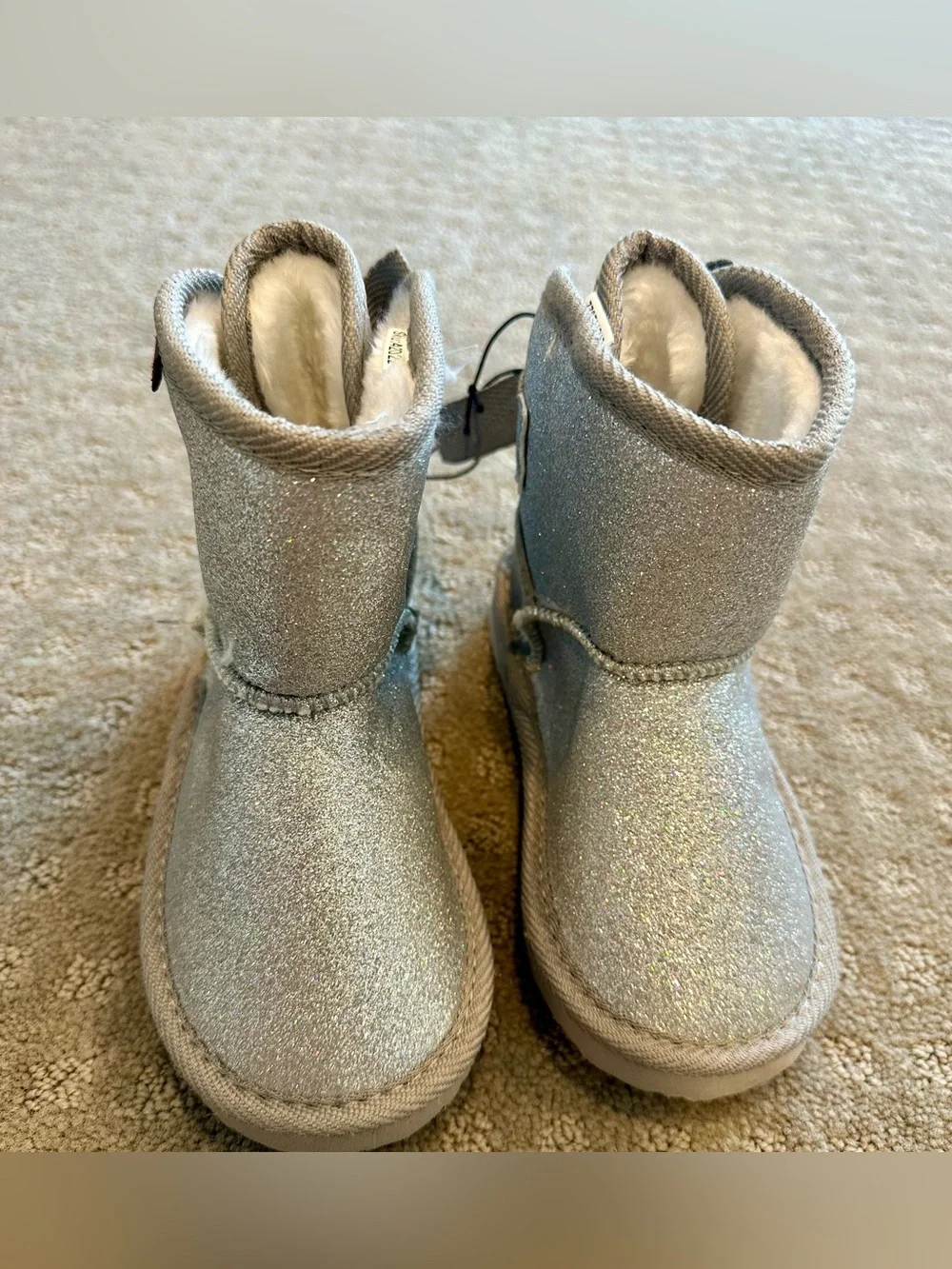 NEW Toddler Girls Bow Winter Boots Size 9 Flat Heel Faux Suede Cozy Pull On Gray